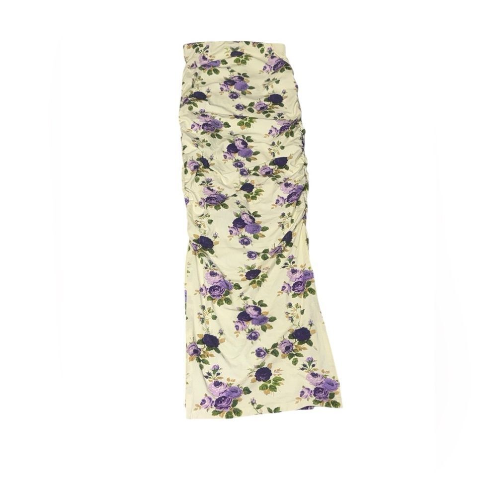 NWT women’s HEAVY MANNERS Purple & cream rose Tulip side slit maxi Skirt Xsmall - Picture 6 of 10